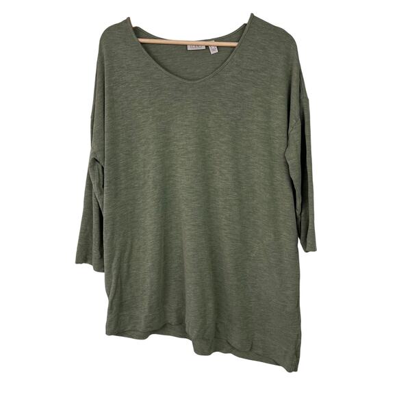 LOGO Lori Goldstein Piper Heather Green 3/4 Sleeve Tunic Top Medium Pockets - Picture 1 of 8
